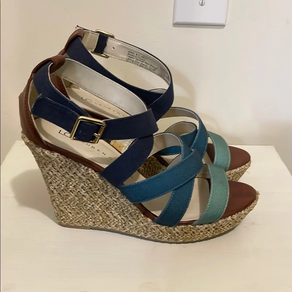 LC Lauren Conrad Blue and Green Wedge Sandals - Picture 3 of 4